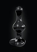 Icicles No 74 Beaded Heart Shaped Glass Anal Plug Black showcased against a dark background, emphasizing its sleek design.