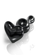 Icicles No 74 Beaded Heart Shaped Glass Anal Plug Black, elegant hand-blown glass anal toy in a heart shape.