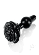 Icicles No 77 Flower Shaped Glass Anal Plug Black with a decorative rose-shaped base in rich black glass.