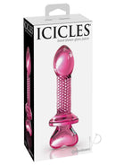 Icicles No 82 Textured Glass Anal Probe Heart Handle Pink packaging with a hand-blown glass design.