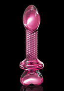 Icicles No 82 Textured Glass Anal Probe Heart Handle Pink showcasing a hand-blown design in soft pink glass.