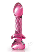 Icicles No 82 Textured Glass Anal Probe Heart Handle Pink featuring a sleek pink glass design and a heart-shaped handle.