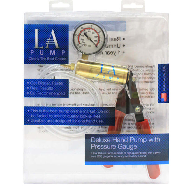 LA Pump Deluxe Pump with pressure gauge, ideal for penis enlargement and safe performance.