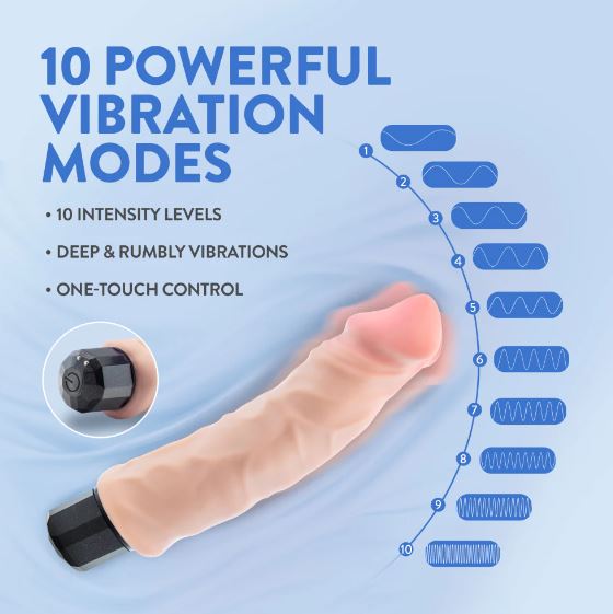 Au Naturel Big Easy Vibrating Dildo 9 inches Vanilla features 10 powerful vibration modes for ultimate pleasure.