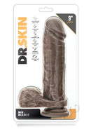 Dr Skin Mr Magic 9 Inch Realistic Dildo with Balls Chocolate in packaging, showcasing lifelike details and textures.