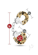 Temptasia Faux Fur Cuffs Leopard with measurements and adjustable sizing for role play fun.