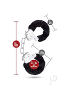Temptasia Faux Fur Cuffs Black dimensions showing adjustable size for comfortable restraint.
