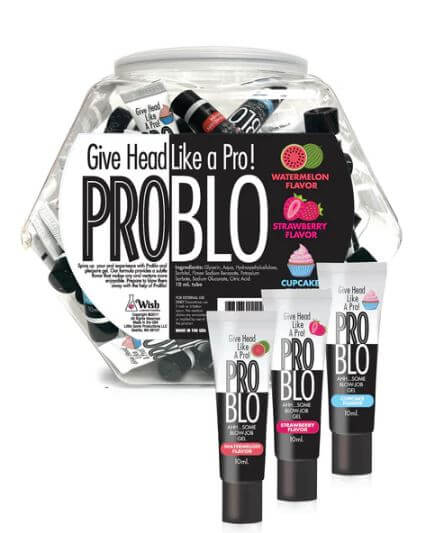 Problo Give Head like a Pro 10 ml Strawberry and Watermelon Display with various flavored tubes.