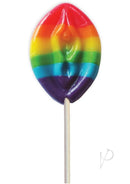 Rainbow Pussy Pops Candy Fruity Flavor lollipop in a playful pussy shape with rainbow colors.