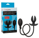 Expandable silicone inflatable butt plug with hand pump and box packaging for customizable anal play sensations.