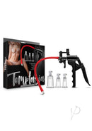 Temptasia Clitoris and Nipple Pump Red complete pumping system with interchangeable cylinders and trigger-style pump.