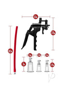 Temptasia Clitoris and Nipple Pump Red with multiple cylinders and air pressure gauge for enhanced stimulation.