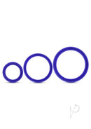 Performance VS4 Silicone Cock Ring Set 3 Sizes Indigo - three purple silicone cock rings of varying sizes