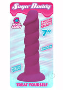 Rock Candy Suga Daddy 7 Inch Silicone Dildo Purple with twisted shaft and suction cup base for pleasure.
