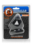 Oxballs Tri-Squeeze 3-Ring Ball Stretching Sling Black packaging featuring a silicone ball sling for enhanced comfort and support.