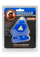 Oxballs Tri-Squeeze 3-Ring Ball Stretching Sling Blue packaging showcasing its innovative design for comfort and bulge enhancement.