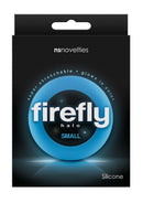 Firefly Halo Small Silicone Cock Ring Glow In The Dark Blue packaging showing super stretchable design.