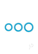 Firefly Halo Small Silicone Cock Ring Glow In The Dark Blue three ring set in bright blue, designed for enhanced performance.