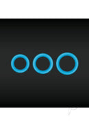 Firefly Halo Small Silicone Cock Ring Glow In The Dark Blue in three sizes on a black background