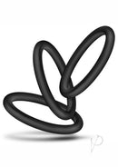 Performance VS3 Silicone Cock Rings 3 Pack Large Black, three flexible black silicone cock rings.