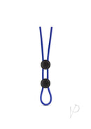 Stay Hard Silicone Double Loop Adjustable Cock Ring Blue in smooth blue silicone with two black locking slides.