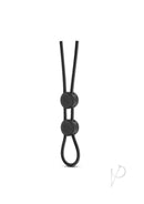 Stay Hard Silicone Double Loop Adjustable Cock Ring Black with smooth finish and lasso-style locking slide.