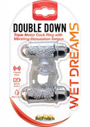 Wet Dreams Double Down Triple Motor Cock Ring Clear with three motors and vibrating tongue for enhanced pleasure.