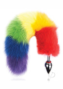 Rainbow Foxy Tail Pleasure Stainless Steel Plug with colorful faux fur tail