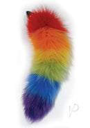 Rainbow Foxy Tail Pleasure Stainless Steel Plug colorful faux fur tail with vibrant hues.