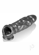 Oxballs Butch Cock Sheath Penis Extender Silver showcasing a thick, veined design for enhanced play.