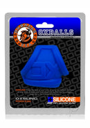 Oxballs Oxsling Silicone Blend Power Sling Cock Ring Clear in blue packaging with black background.