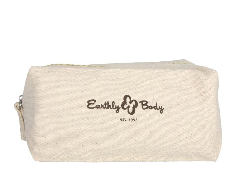 Earthly Body Hemp Seed Shower and Spa Gift Set canvas pouch with brand logo