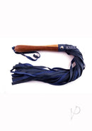 Rouge Wooden Handle Flogger Blue with smooth leather falls and a wooden handle for impact play.