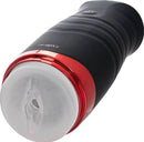 Xcess Gyrating Power Pussy Rechargeable Stroker shown from the side, featuring realistic design and controls.