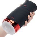 Xcess Gyrating Power Pussy Rechargeable Stroker in hand, highlighting its sleek design and advanced features.