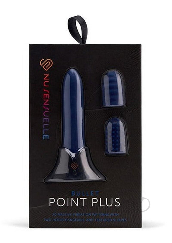 NU Sensuelle Point Plus 20-Function Rechargeable Silicone Bullet Vibrator with Textured Tips Navy Blue
