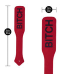 Temptasia Ardor Silicone Paddle Red with BITCH text, measuring 12.4 inches by 2.17 inches.