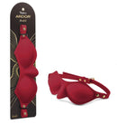 Temptasia Ardor Silicone Blindfold Red displayed on packaging, showcasing its stylish design and luxurious silicone material.