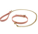 Temptasia Ardor Collar and Leash Pink set featuring a soft pink collar and matching leash with gold accents.