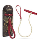 Temptasia Ardor Collar and Leash Red with adjustable collar and matching leash in red and gold chain.