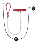 Temptasia Ardor Collar and Leash Red set showing adjustable collar and gold chain leash dimensions.