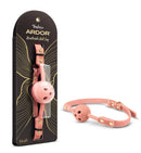 Temptasia Ardor Ball Gag Pink packaging and product, showcasing breathable design and elegant color for bondage enthusiasts.