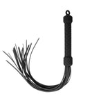 Temptasia Ardor Silicone Flogger Black with braided handle and sleek multi-tail strands for versatile sensation play.