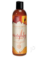 Intimate Earth Naughty Peaches Flavored Lubricant 4 Oz bottle with natural flavors and a playful design.