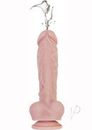 Big Shot 8 Inch Vibrating Squirting Dong with Balls Vanilla with squirting feature and textured design.