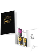 Kama Sutra Naughty Notes Greeting Card Wanna Fuck, featuring flirty cover and sample packets inside.