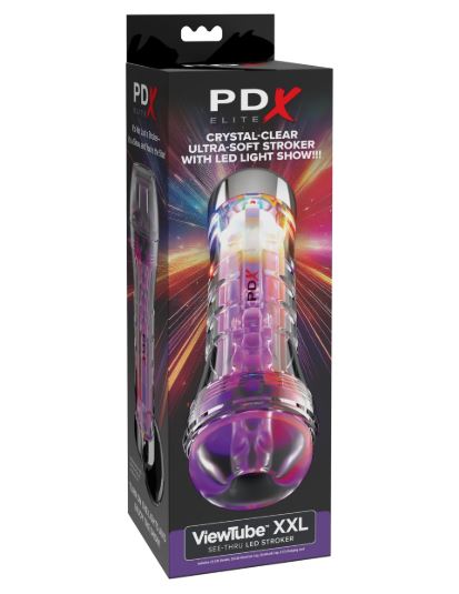 PDX Elite ViewTube XXL See-Thru EZ-Grip LED Stroker Clear packaging with LED light features.