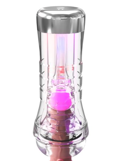 PDX Elite ViewTube XXL See-Thru EZ-Grip LED Stroker Clear with colorful LED lights.