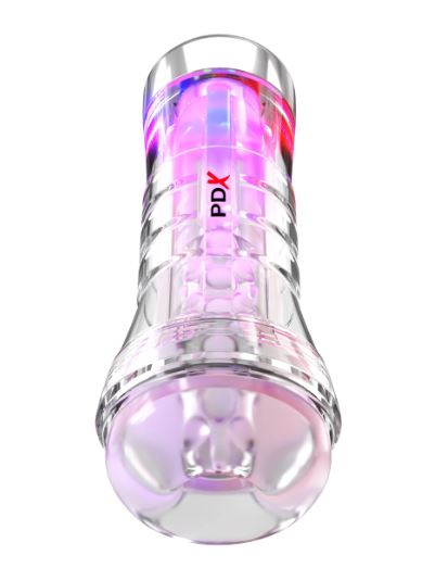 PDX Elite ViewTube XXL See-Thru EZ-Grip LED Stroker Clear with LED lights and transparent design for enhanced pleasure.