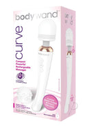 Bodywand Curve Rechargeable Silicone Wand Massager White in packaging with features listed.